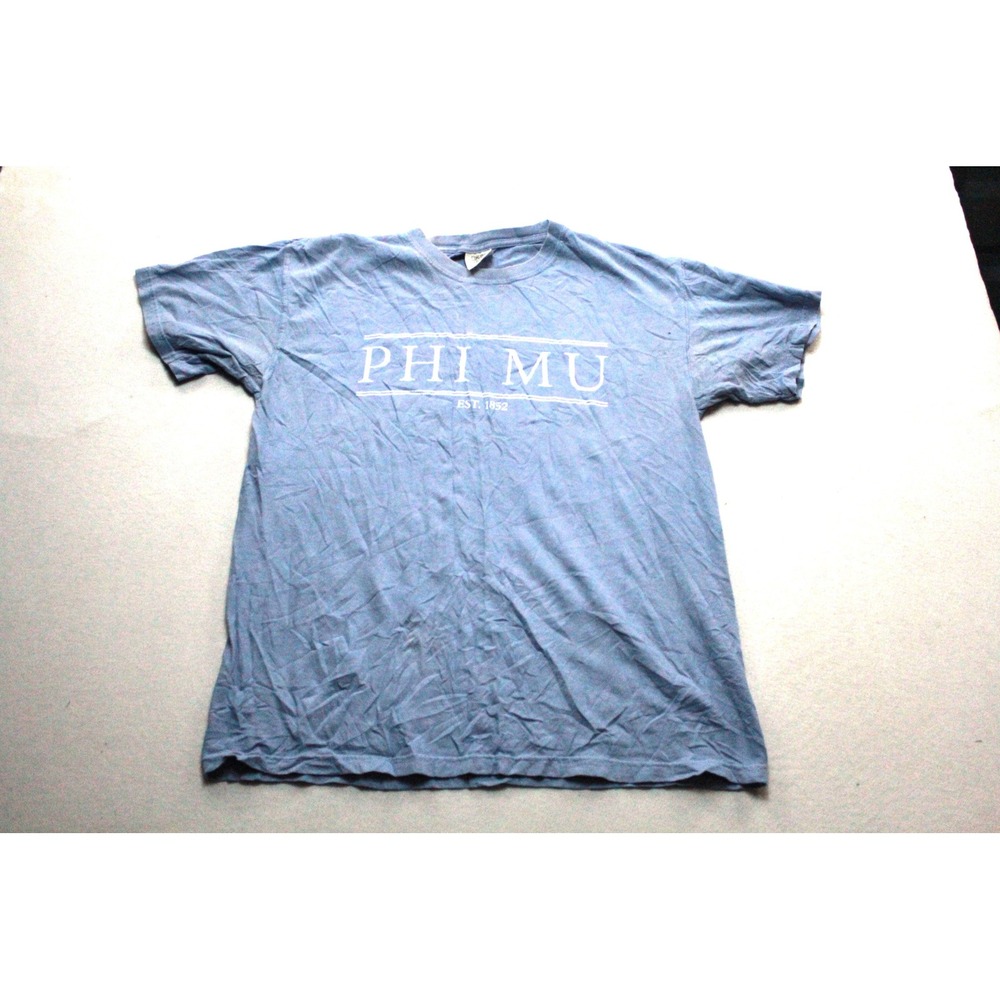 Comfort Colors T-Shirt Mens Large Blue Good Phi Mu Sorority Graphic Tee